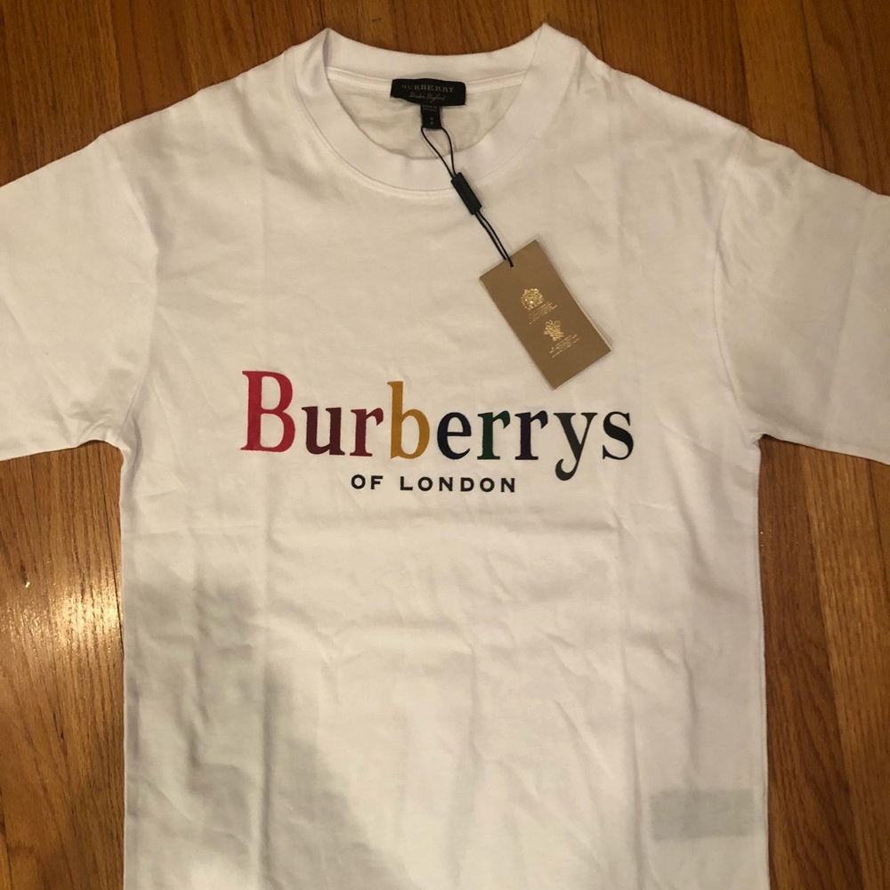Burberry Rainbow Logo Tee Shirt (New, Size Small)